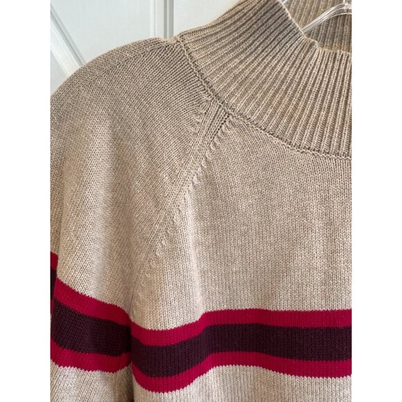 NWT Loft Tan Red Maroon Striped Ribtrim Mock Neck Sweater Womens Size Large - Picture 3 of 11